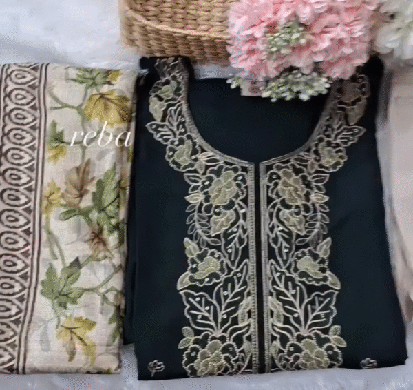Elegant Green Embroidered Chudithar Set front view