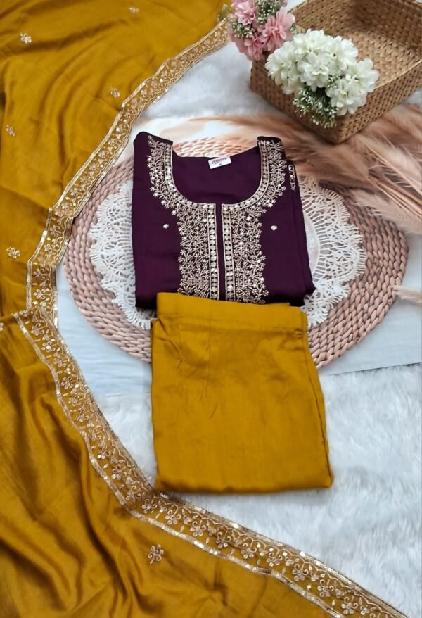 Plum & Gold Zari Suit